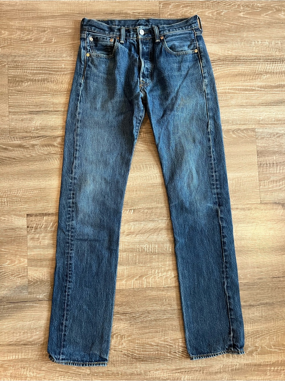 Levis 501 Original Fit Jeans W30 L36 Dark Rinse Button Fly Straight Leg Tall